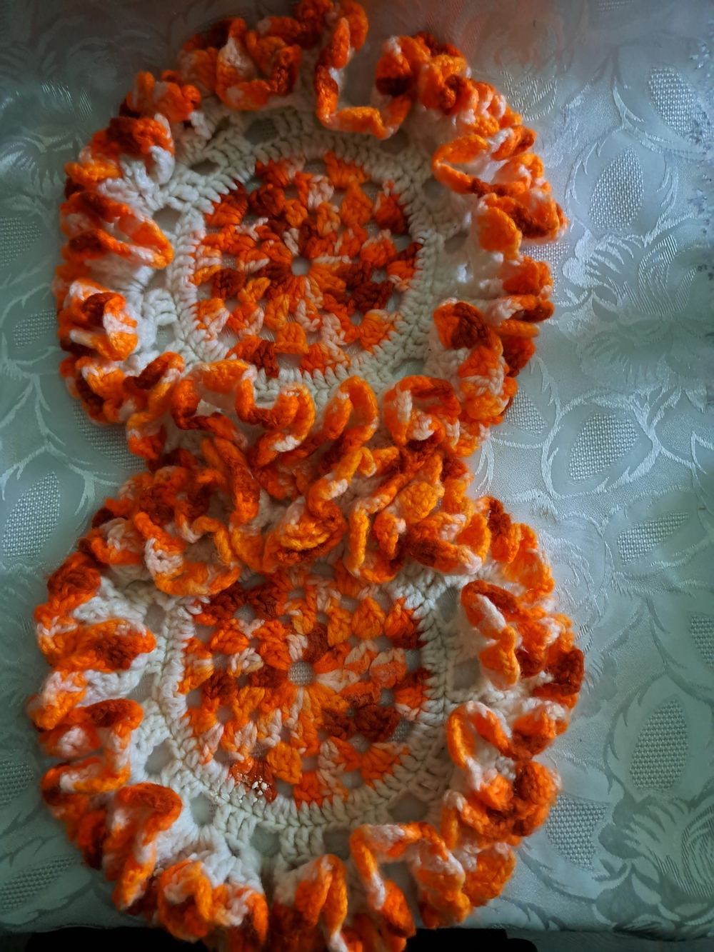 Handmade Crochet Doilies Orange & White.